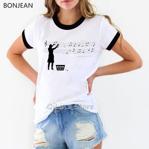 Sheet Music Cat Music Note Kitten Cat Lovers Black Cat Printed T-Shirt Women Funny Tshirt Woman Novel Cute Tops Ringer Tees