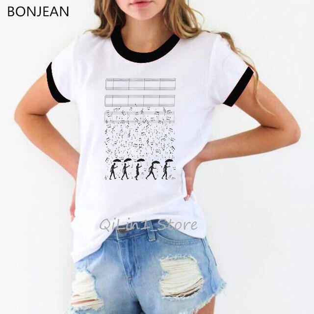 Sheet Music Cat Music Note Kitten Cat Lovers Black Cat Printed T-Shirt Women Funny Tshirt Woman Novel Cute Tops Ringer Tees