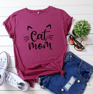 Cat Mom 100%Cotton T-shirt Cute 90s Fur Mama Tshirt Funny Women Short Sleeve Graphic Cat Lover Tee Shirt Top Kawaii Clothes