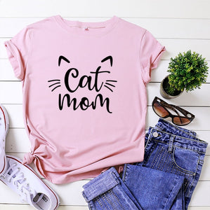 Cat Mom 100%Cotton T-shirt Cute 90s Fur Mama Tshirt Funny Women Short Sleeve Graphic Cat Lover Tee Shirt Top Kawaii Clothes