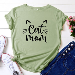 Cat Mom 100%Cotton T-shirt Cute 90s Fur Mama Tshirt Funny Women Short Sleeve Graphic Cat Lover Tee Shirt Top Kawaii Clothes