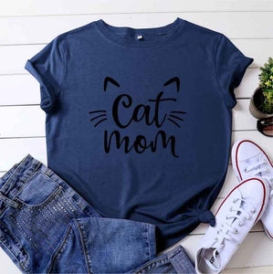 Cat Mom 100%Cotton T-shirt Cute 90s Fur Mama Tshirt Funny Women Short Sleeve Graphic Cat Lover Tee Shirt Top Kawaii Clothes