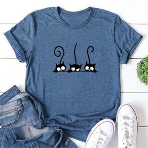 Tshirt Women Cute Cats Print Graphic Tee Kawaii Clothes Cartoon Female Tops Summer Streetwear Aesthetic Girls Short Sleeve Shirt