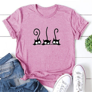 Tshirt Women Cute Cats Print Graphic Tee Kawaii Clothes Cartoon Female Tops Summer Streetwear Aesthetic Girls Short Sleeve Shirt