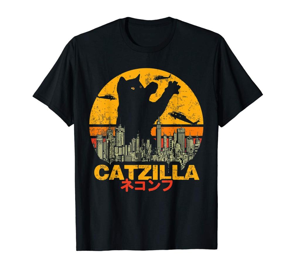 Top Vintage Catzilla Sunset - Kitty Cat Lovers Halloween T-Shirt Fashion 2020 Man Clothes Fashion Casual Male Cool Tees Shirt