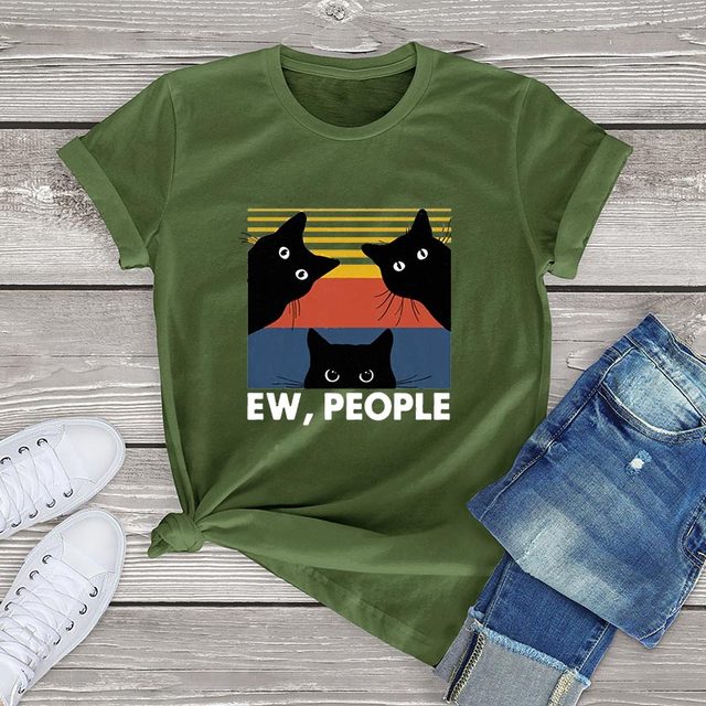 Unisex Ew People T Shirt Cotton Black Cat Lovers Gift kawaii women harajuku T-Shirt Funny streetwear 90s girls clothes tee tops