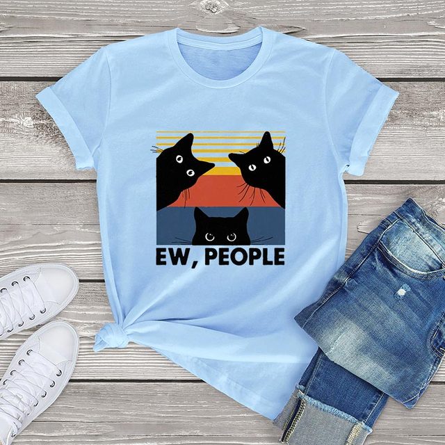 Unisex Ew People T Shirt Cotton Black Cat Lovers Gift kawaii women harajuku T-Shirt Funny streetwear 90s girls clothes tee tops