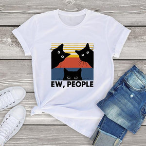 Unisex Ew People T Shirt Cotton Black Cat Lovers Gift kawaii women harajuku T-Shirt Funny streetwear 90s girls clothes tee tops