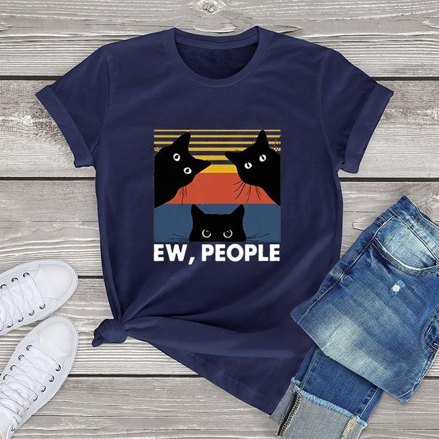 Unisex Ew People T Shirt Cotton Black Cat Lovers Gift kawaii women harajuku T-Shirt Funny streetwear 90s girls clothes tee tops