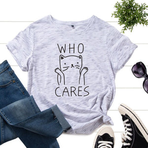 Cotton T-Shirts for Women Graphic Tees Printed Shirt Short Sleeve Summer Tops Casual Clothes Who Cares Cat Animal Top Cats Lover