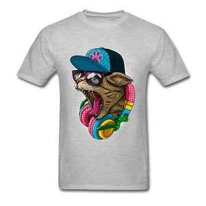 Cool & Wild Big Cat T Shirt Printed Men T-shirt Hipster Tshirt Skater Street Style Top Hip Hop Music Lover Clothes Drop Shipping