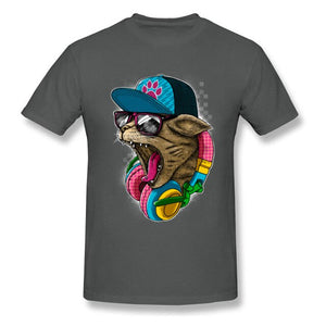 Cool & Wild Big Cat T Shirt Printed Men T-shirt Hipster Tshirt Skater Street Style Top Hip Hop Music Lover Clothes Drop Shipping