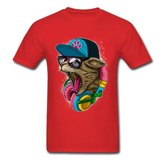 Cool & Wild Big Cat T Shirt Printed Men T-shirt Hipster Tshirt Skater Street Style Top Hip Hop Music Lover Clothes Drop Shipping