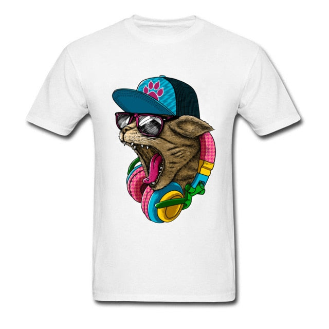 Cool & Wild Big Cat T Shirt Printed Men T-shirt Hipster Tshirt Skater Street Style Top Hip Hop Music Lover Clothes Drop Shipping