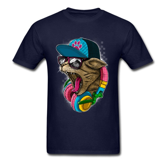 Cool & Wild Big Cat T Shirt Printed Men T-shirt Hipster Tshirt Skater Street Style Top Hip Hop Music Lover Clothes Drop Shipping